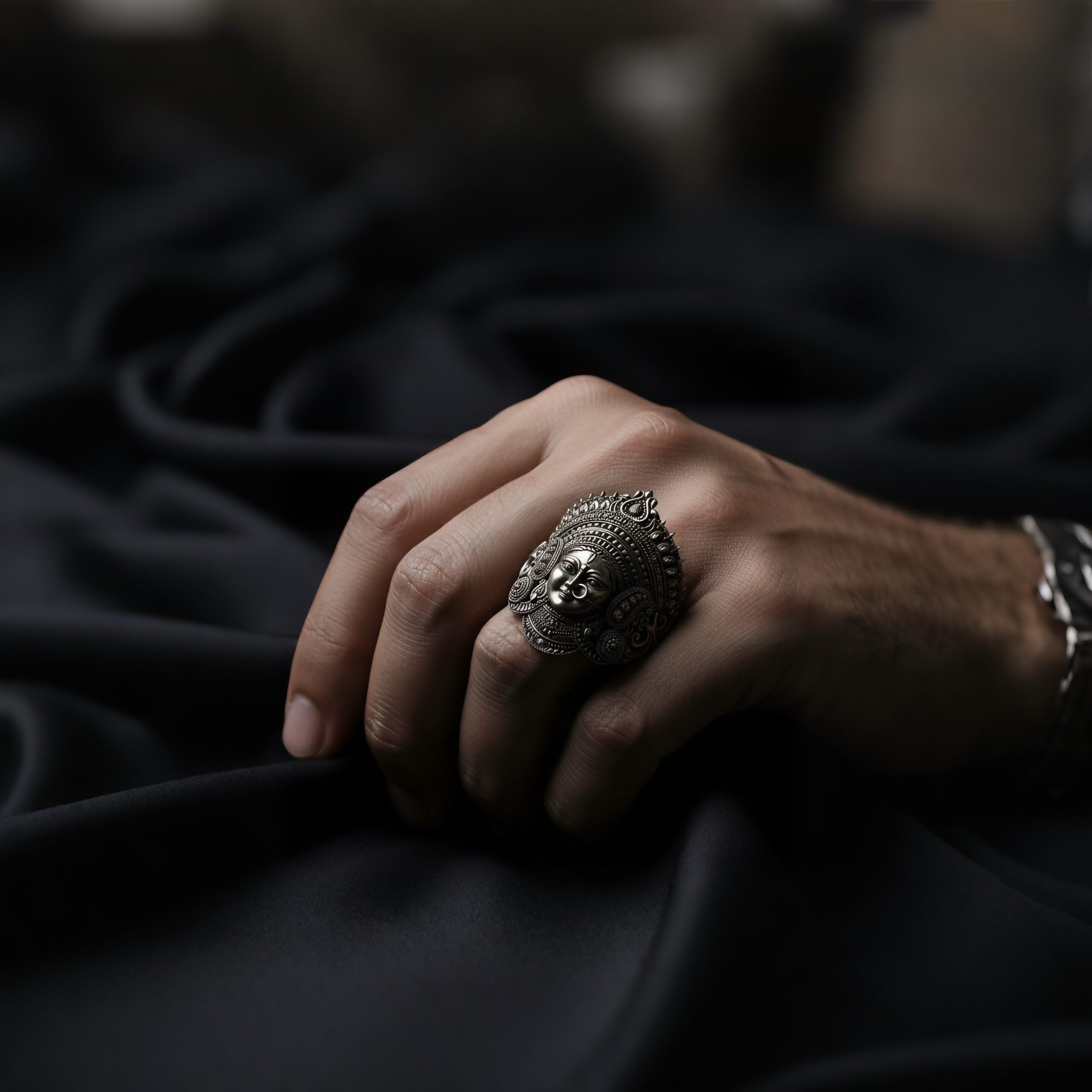 Durga ring real silver antique