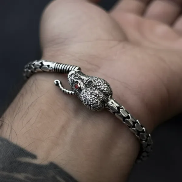 Handcrafted Oxidised Real Silver Snake Bracelet 